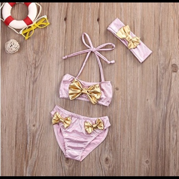 Boutique Other - Last Chance🎃 CL🛑NWT 3pc Pink/Gold Swimsuit